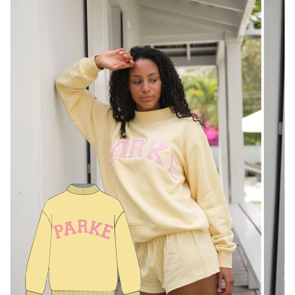 PARKE Yellow Sweatshirt with Pink Lettering